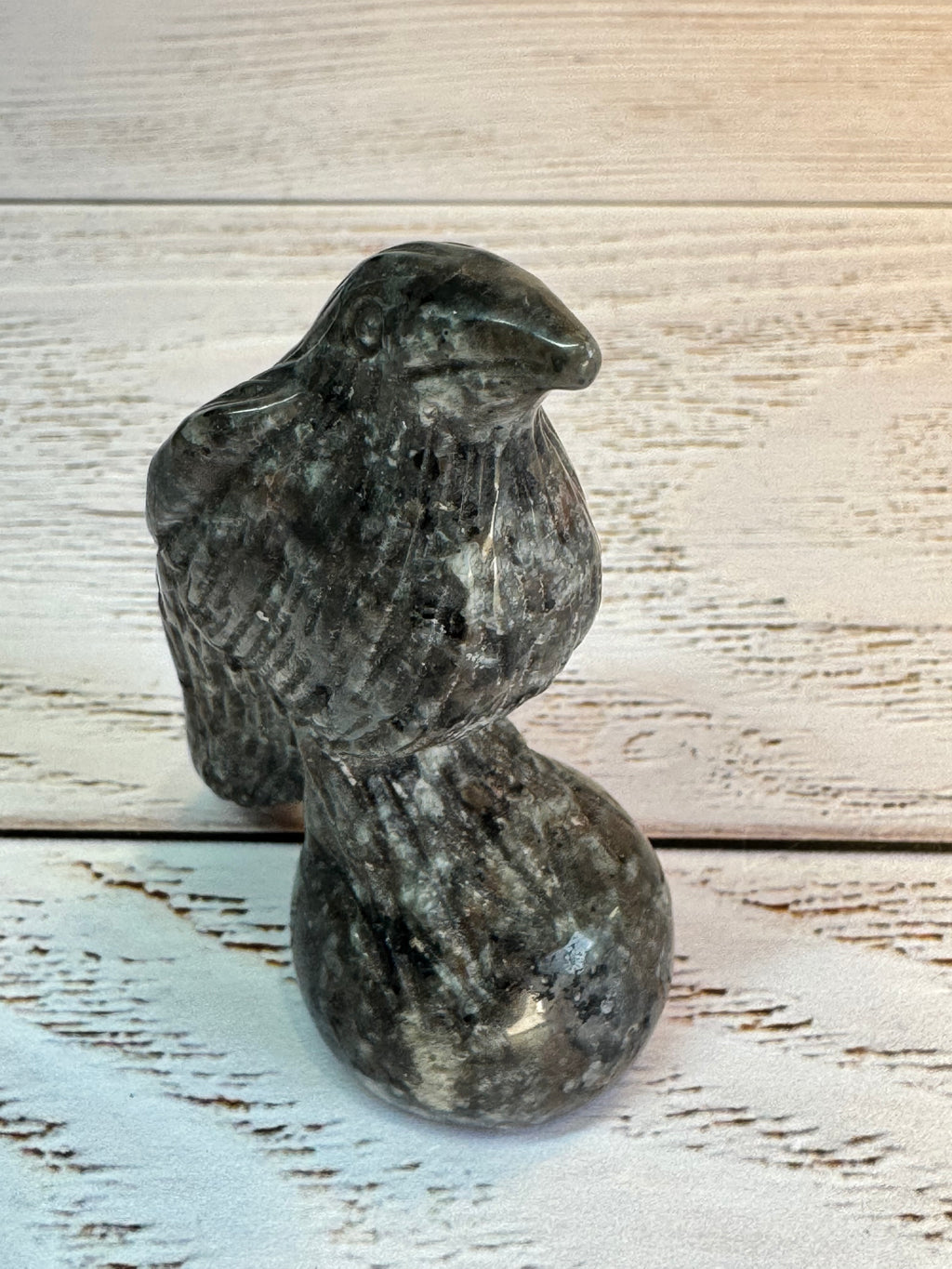Yooperlite Raven Crystal Carving, UV reactive.