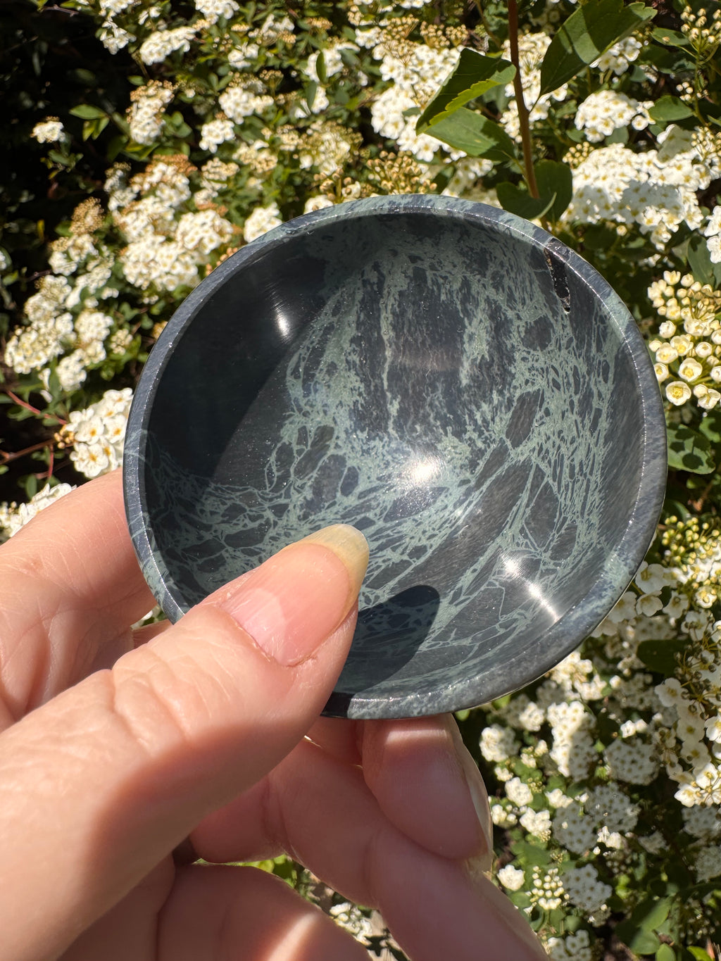 Spiderweb obsidian 3inch bowl – Handcrafted Nature Décor | Natural crystal Sculpture