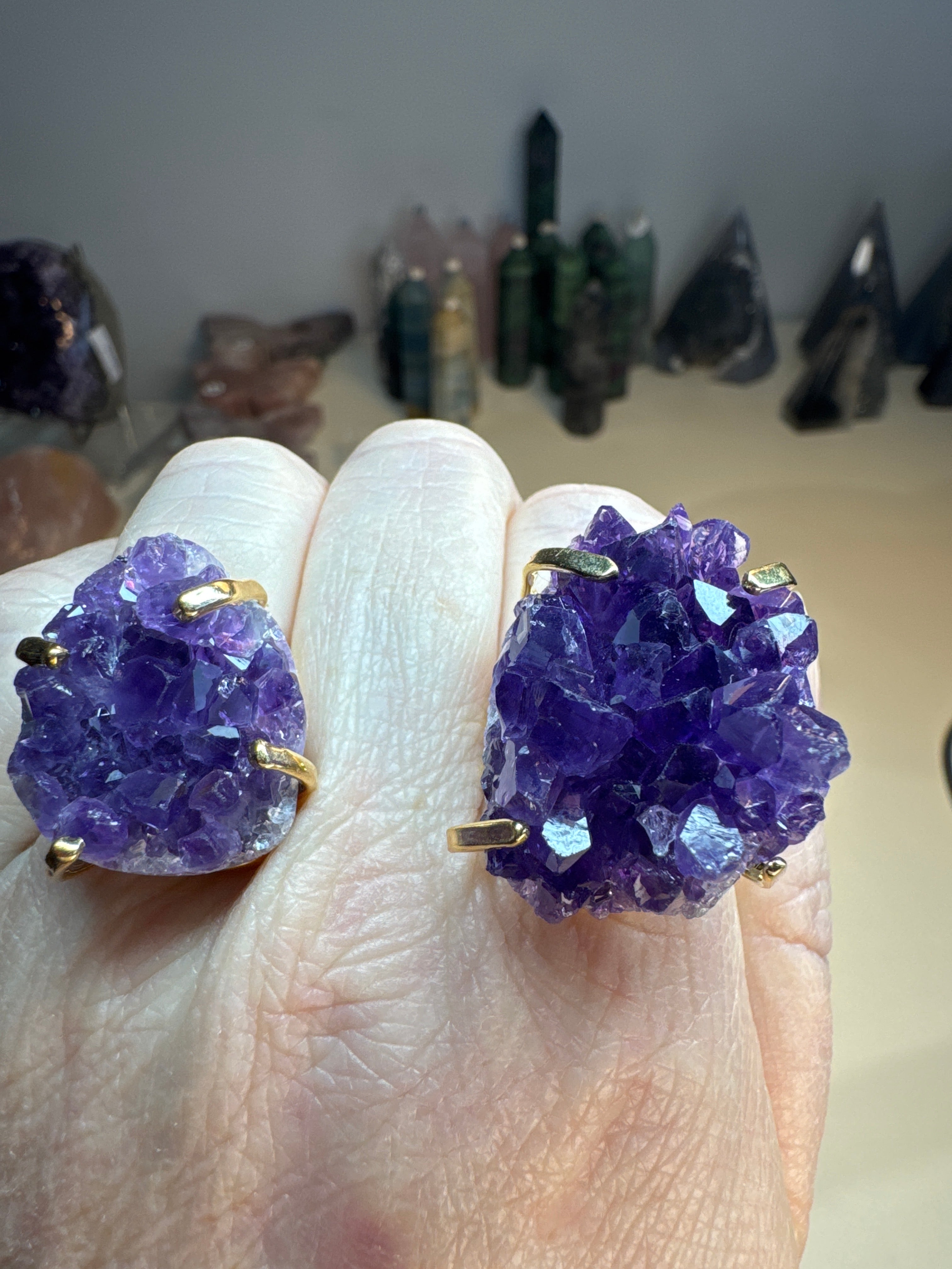 Raw Amethyst Ring | Natural Purple Crystal on Gold Adjustable Band | Radiant Crystals UK