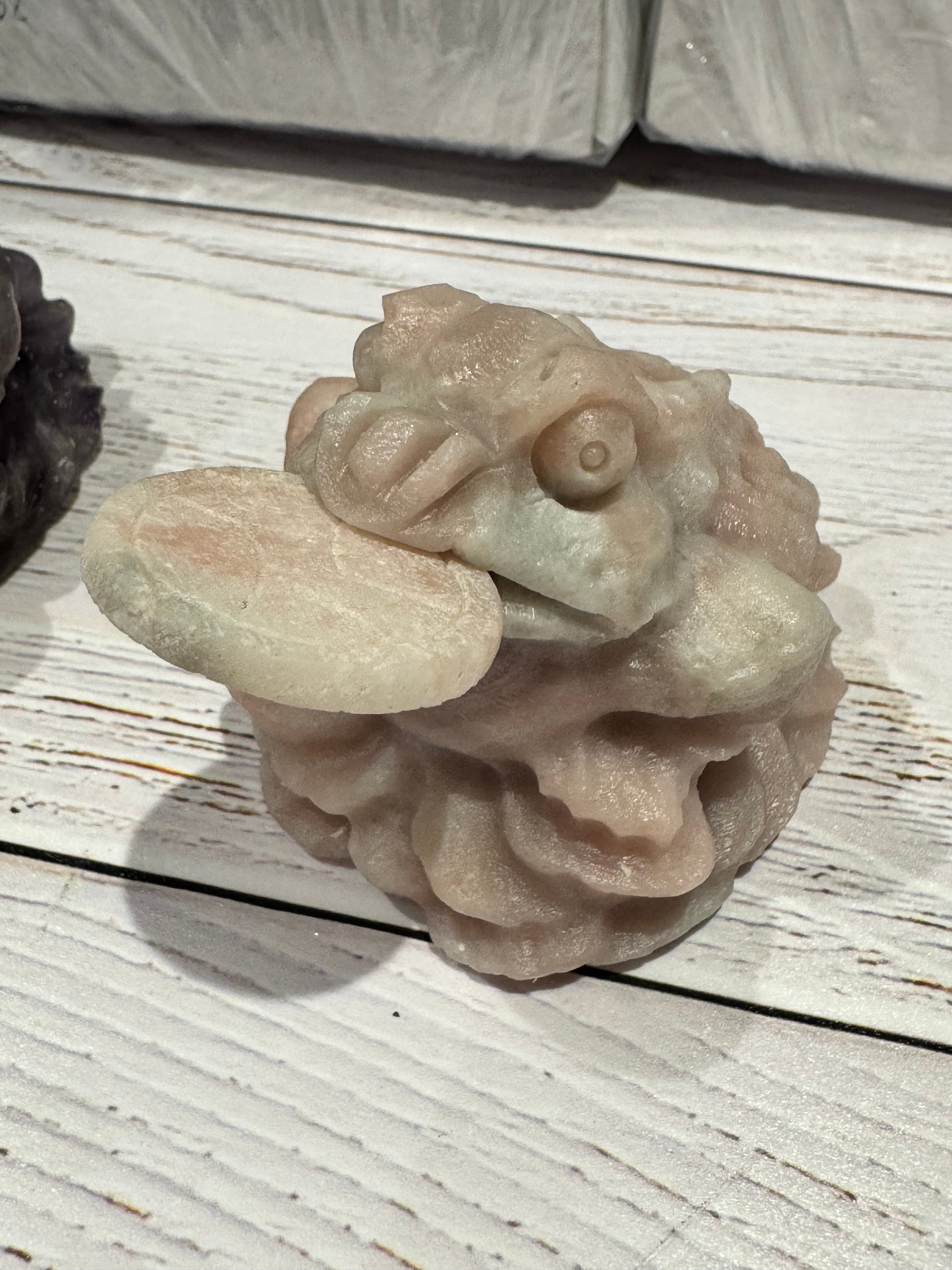 Crystal Money Toad Carving – Feng Shui Three Legged Toad – Pink Opal – Wealth & Prosperity Crystal