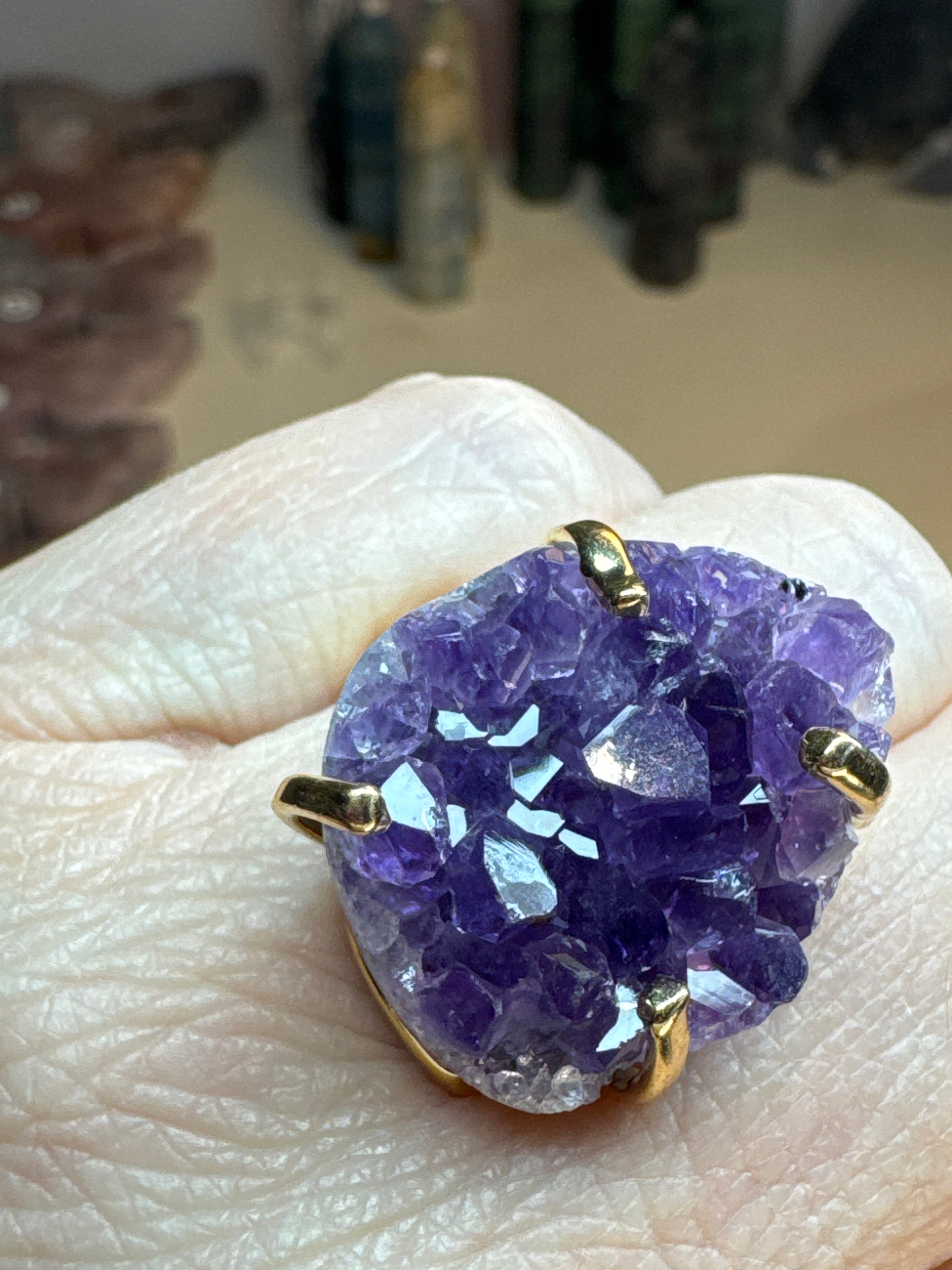 Raw Amethyst Ring | Natural Purple Crystal on Gold Adjustable Band | Radiant Crystals UK