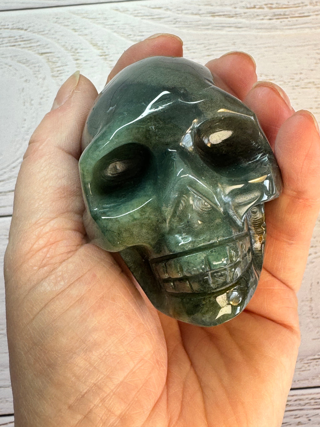 Green Adventurine crystal hand carved skull