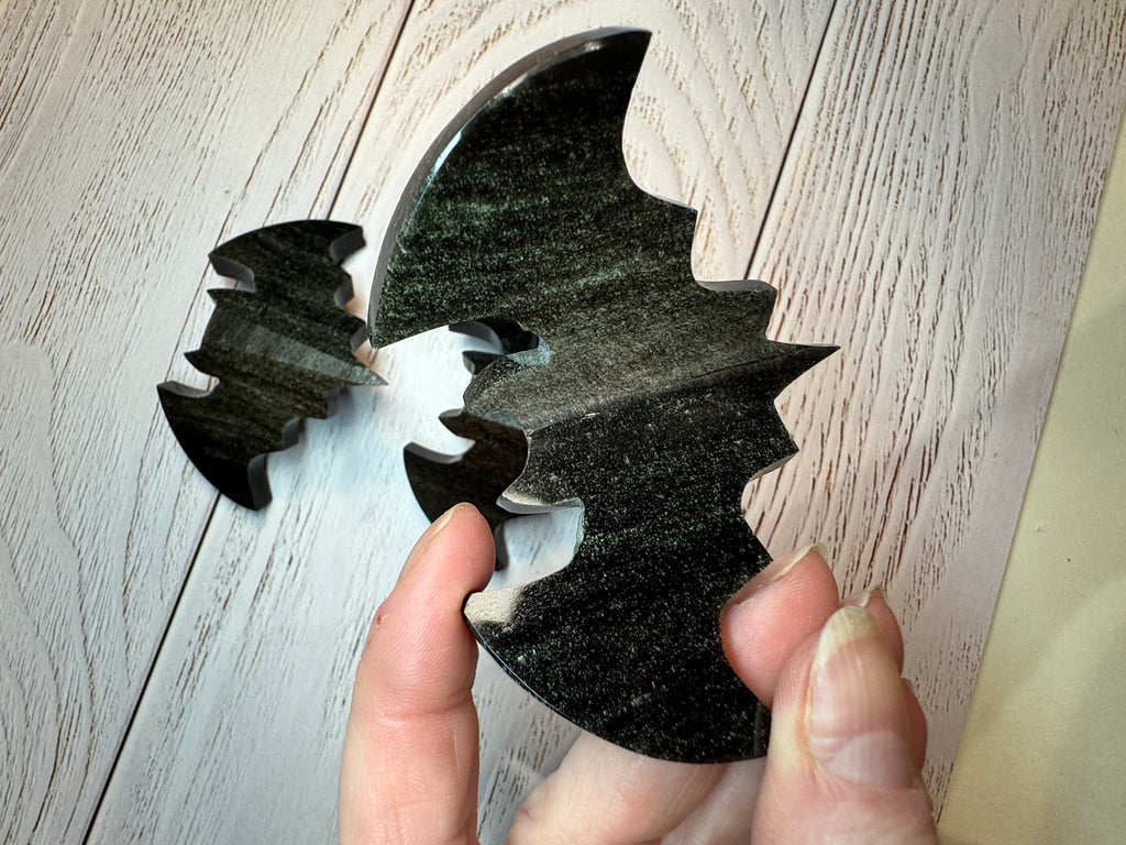 Sliver Sheen Obsidian 3D Bat – Polished Grounding Crystal for Protection, Stability & Emotional Clarity
