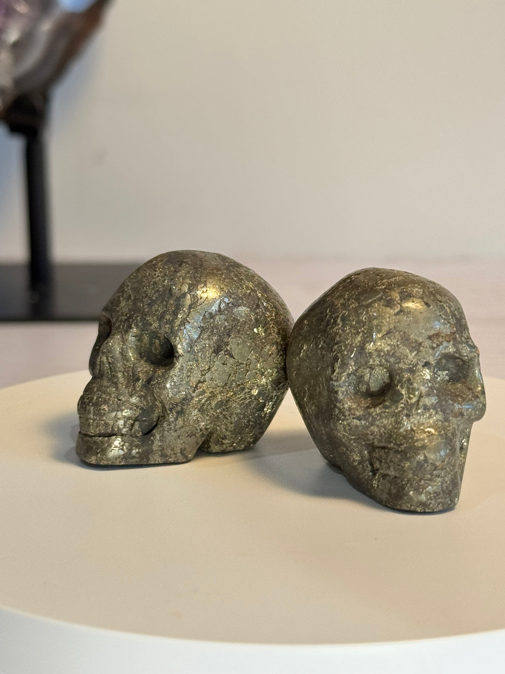 Pyrite crystal hand carved skull