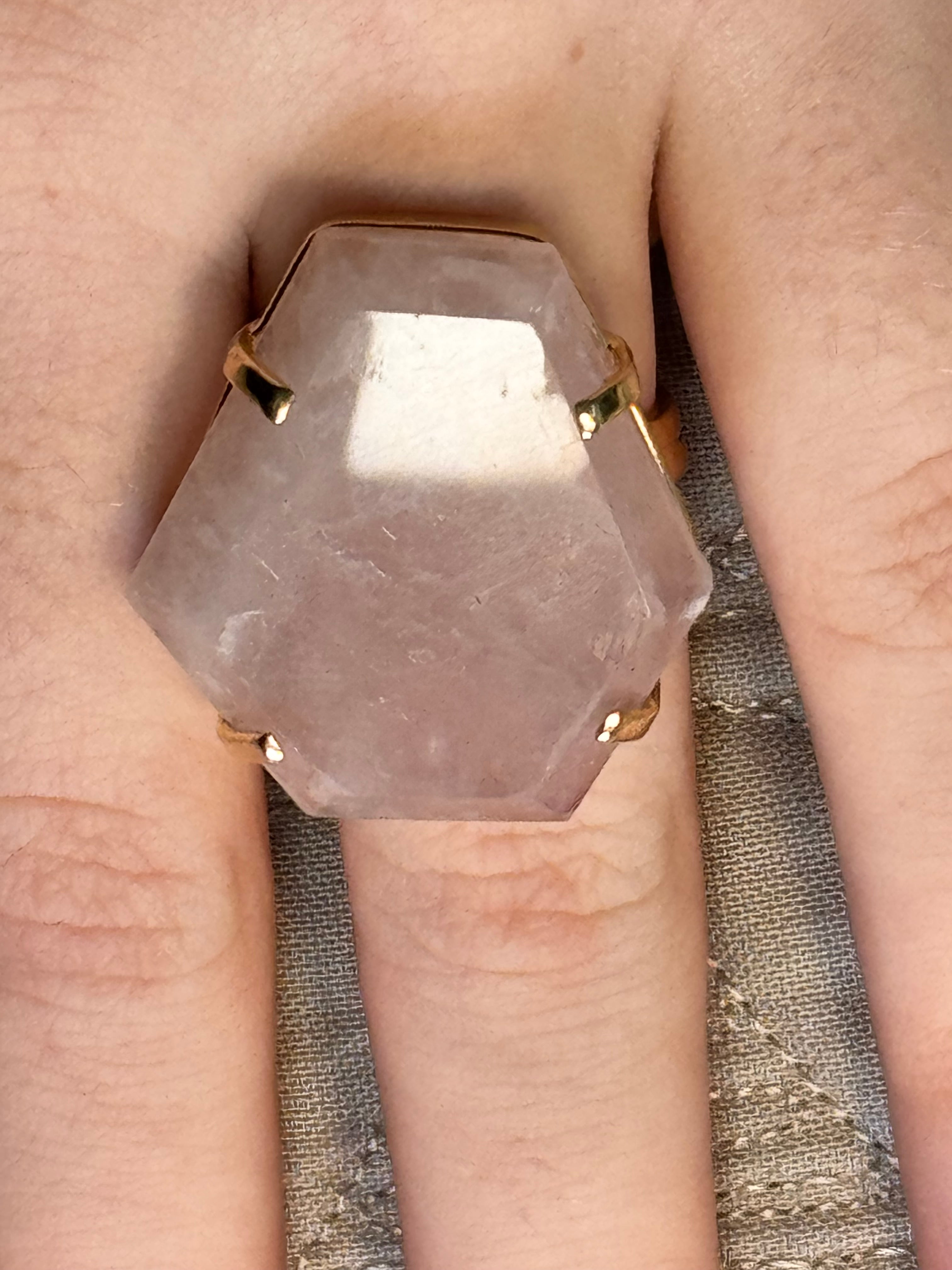 Rose Quartz Ring | Natural Pink Crystal on Gold Adjustable Band | Radiant Crystals UK