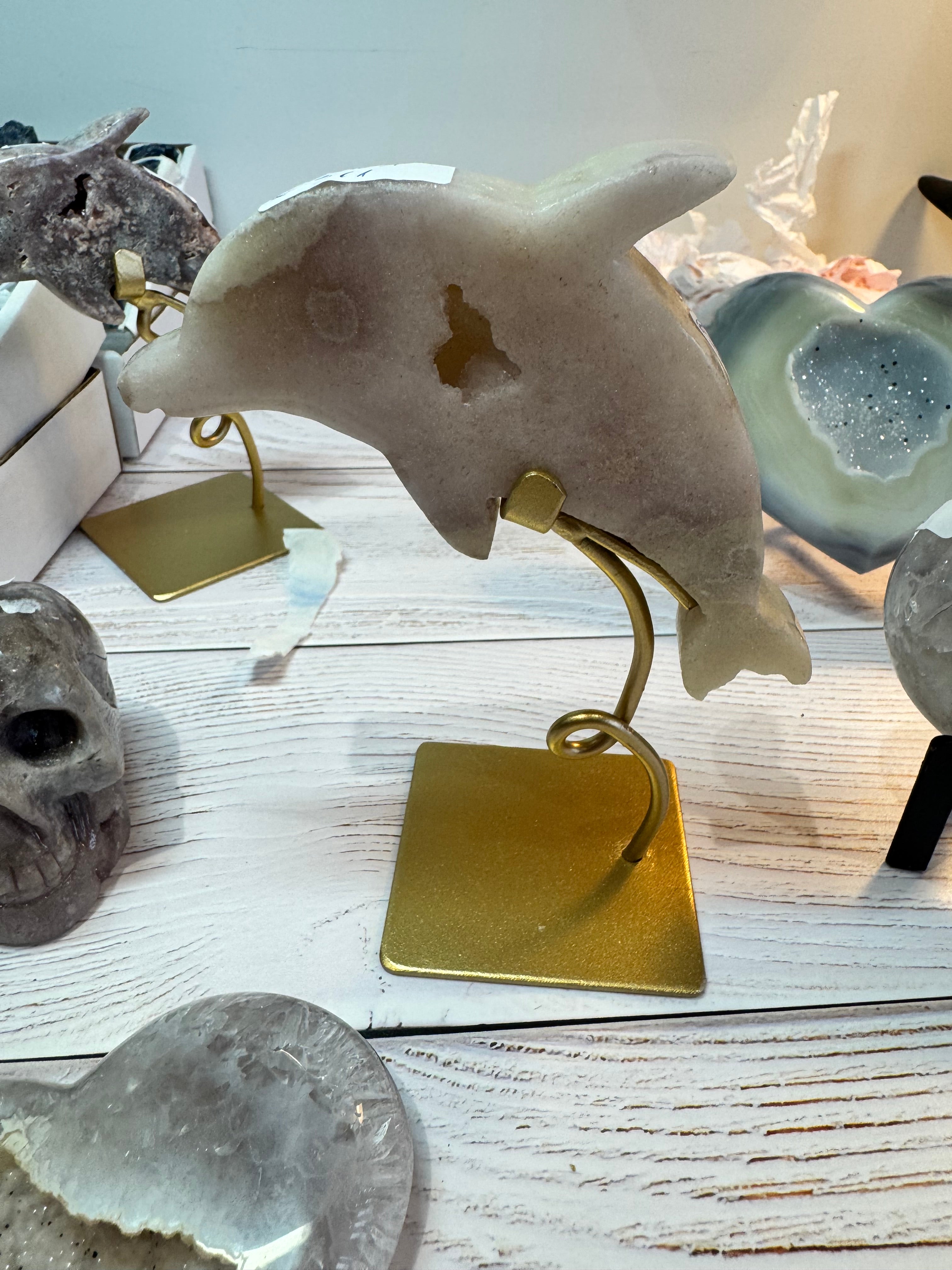Large Pink Amethyst Dolphin on stand - Druzy Crystal Home Décor, from Brazil - Radiant Crystals UK
