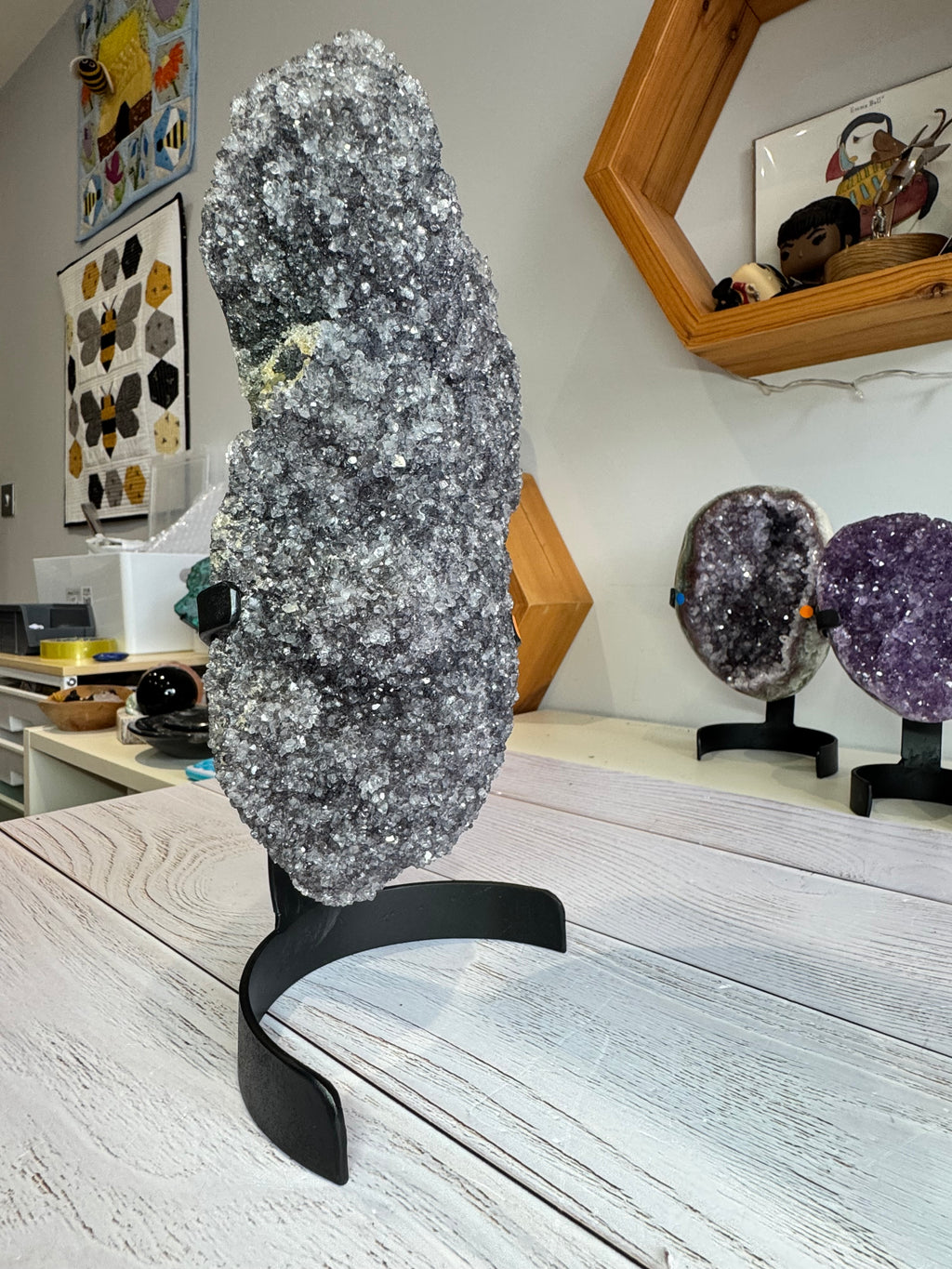 Statement Large Black Amethyst Crystal Cluster with Stand - Crystal home decor - Radiant Crystals UK