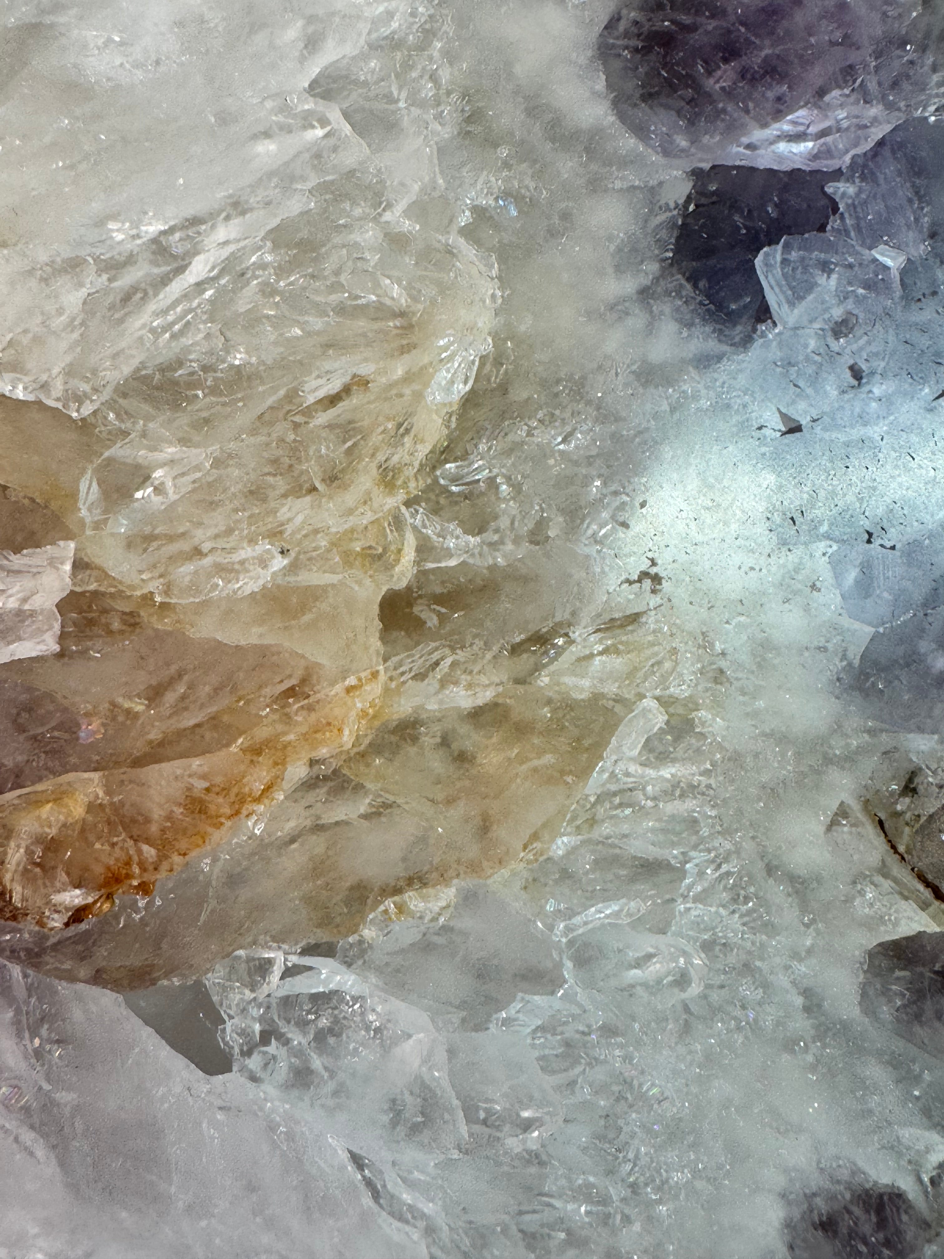 Close-up of crystal formations with a focus on texture and color variation.