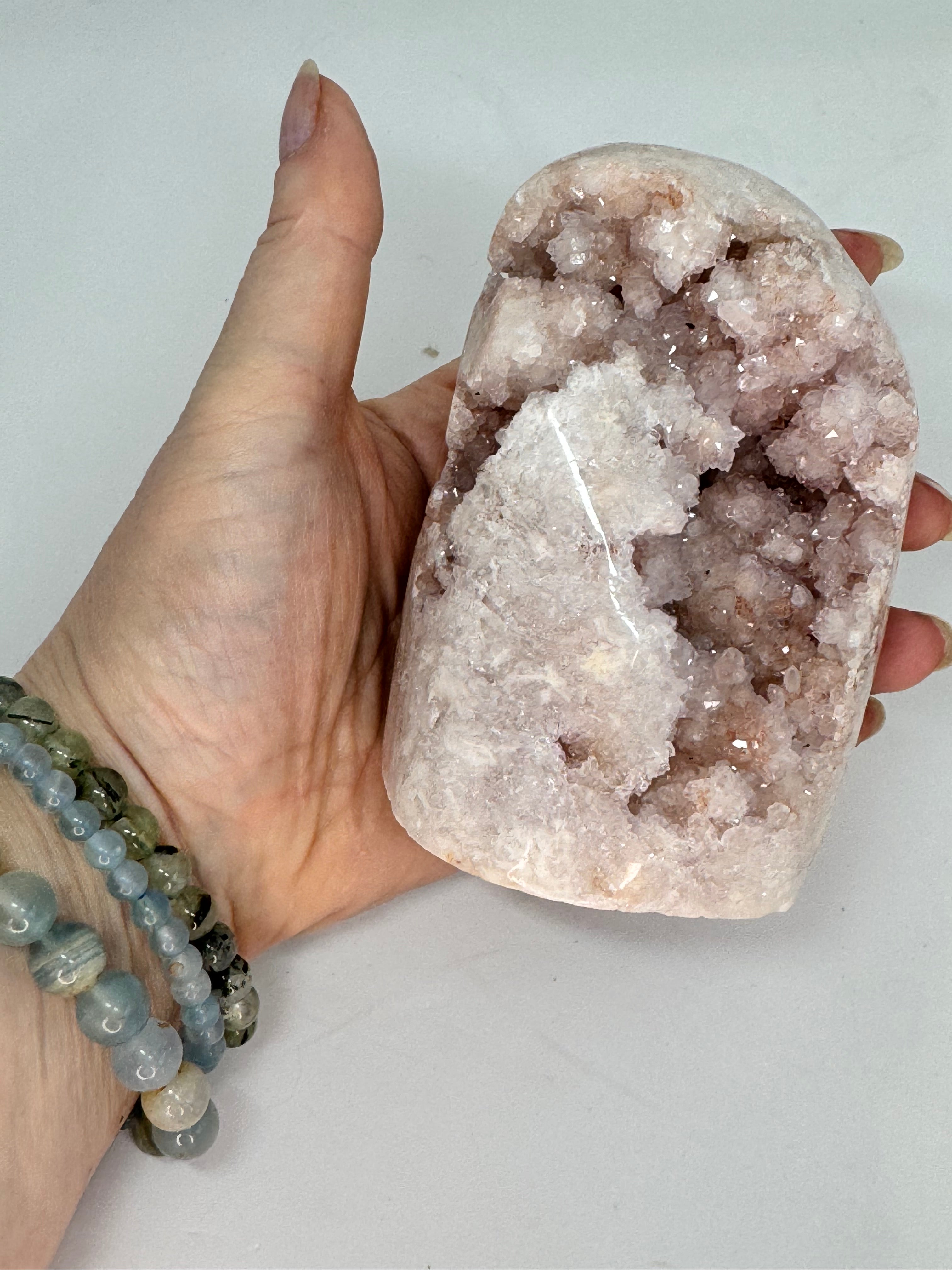Pink Amethyst Tower 633g | Pastel Druzy Freeform Self Standing | Radiant Crystals UK