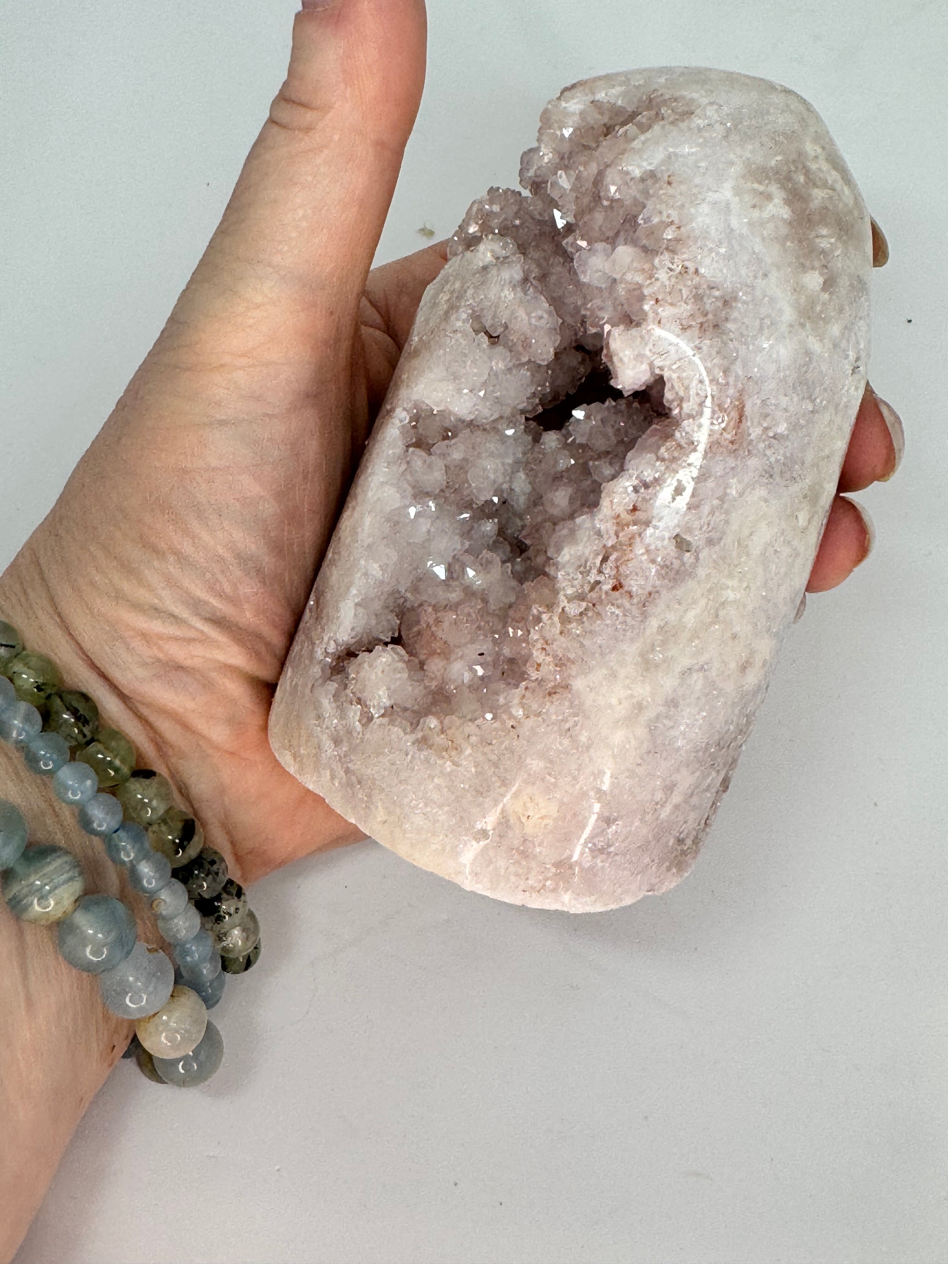 Pink Amethyst Tower 633g | Pastel Druzy Freeform Self Standing | Radiant Crystals UK