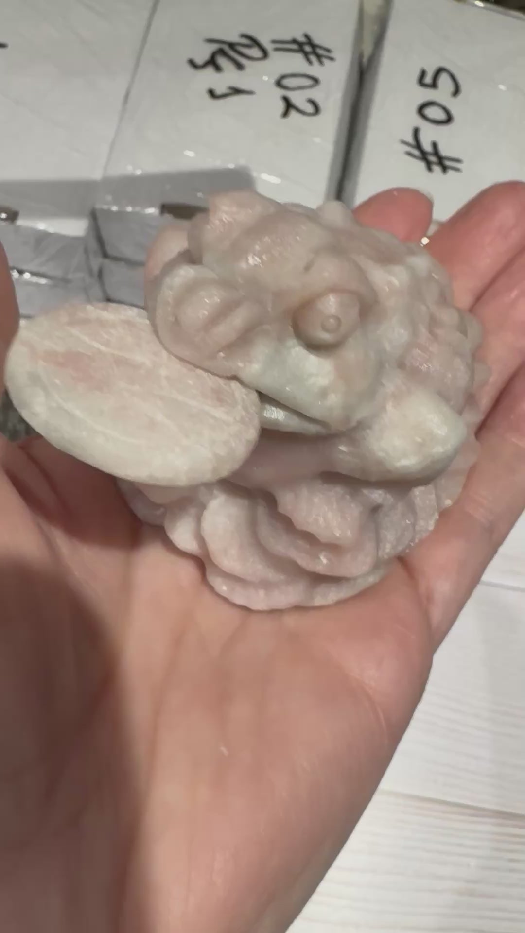 Crystal Money Toad Carving – Feng Shui Three Legged Toad – Pink Opal – Wealth & Prosperity Crystal