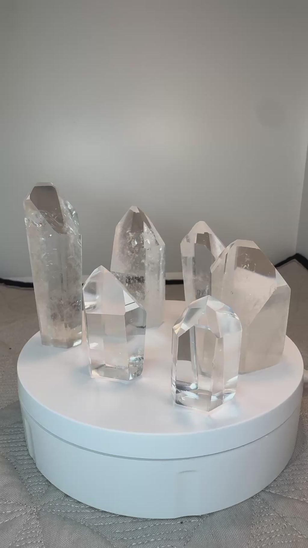 mini crystal towers standing together on a turntable