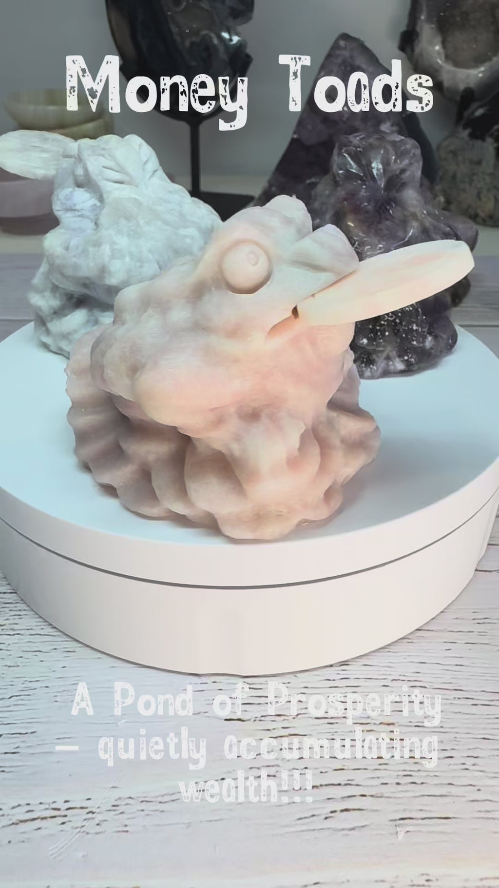 Crystal Money Toad Carving – Feng Shui Three Legged Toad – Pink Opal – Wealth & Prosperity Crystal