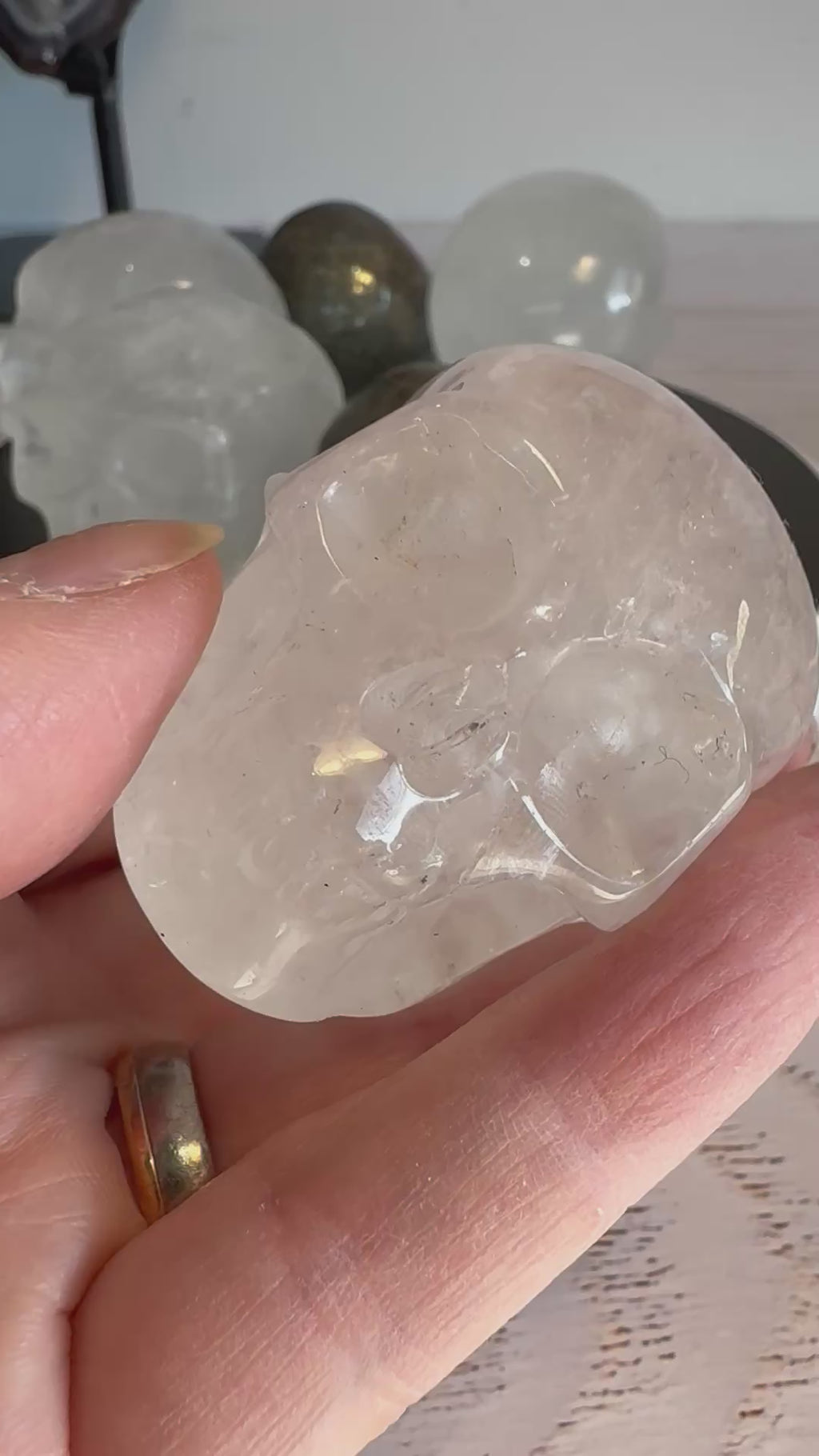 Clear quartz crystal hand carved skull
