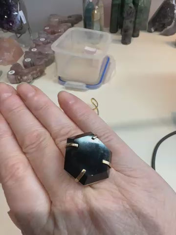 Black Obsidian Ring | Natural Polished Crystal on Gold Band | Radiant Crystals UK